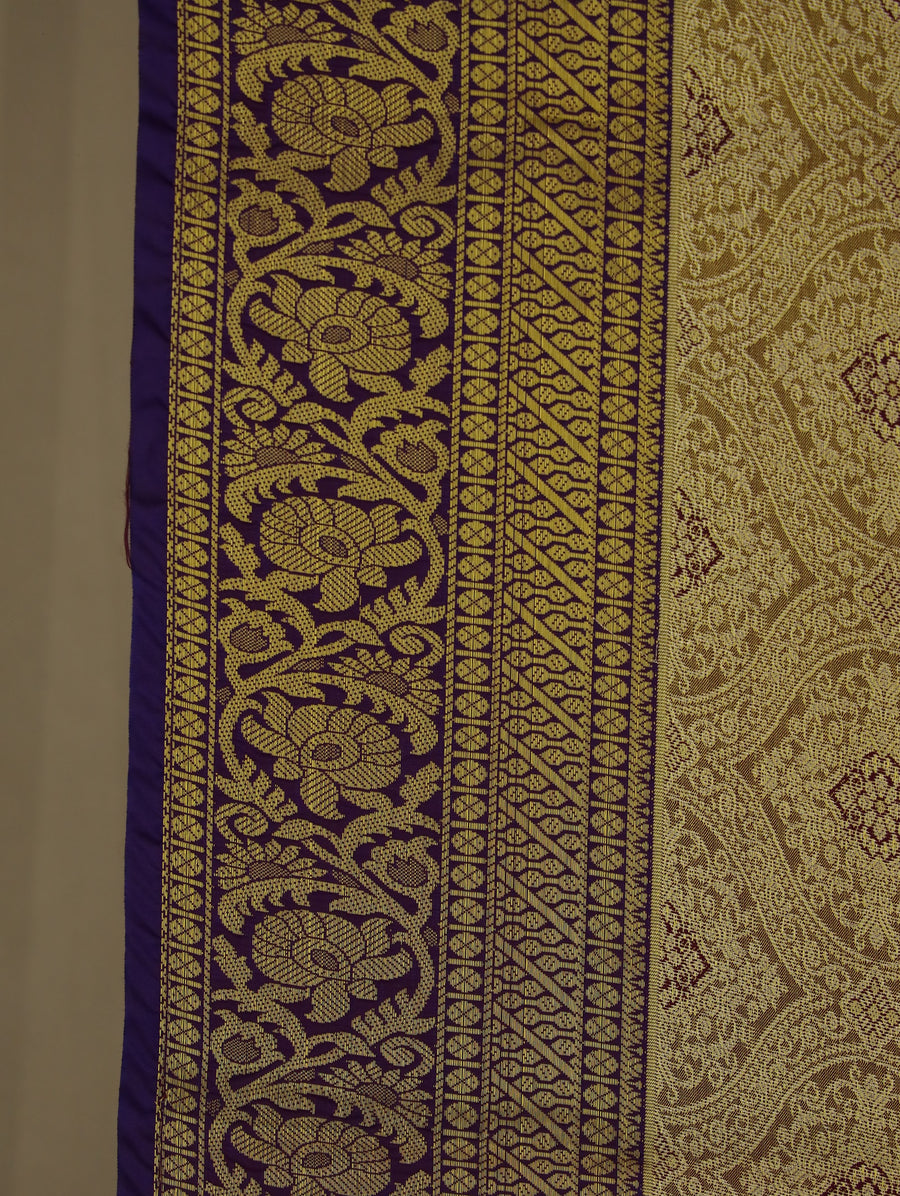 Champagne Gold Dharmavaram Inspired Semi Silk Saree with Wide Wide Contrast Border