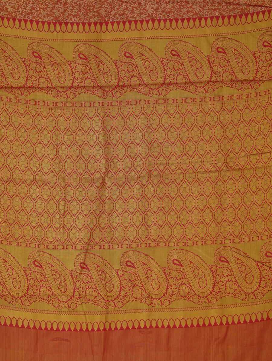Burnt Orange Kanchipuram Inspired Semi Silk Saree with Medium Medium Contrast Border