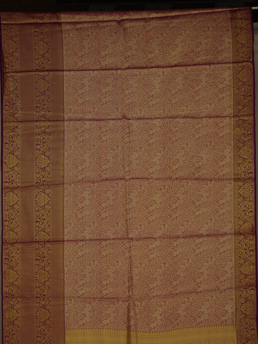 Dusty Rose Kanchipuram Inspired Semi Silk Saree with Wide Wide Contrast Border