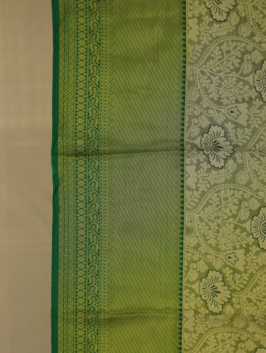 Moss Green Mysore Inspired Semi Silk Saree with Medium Medium Self Border