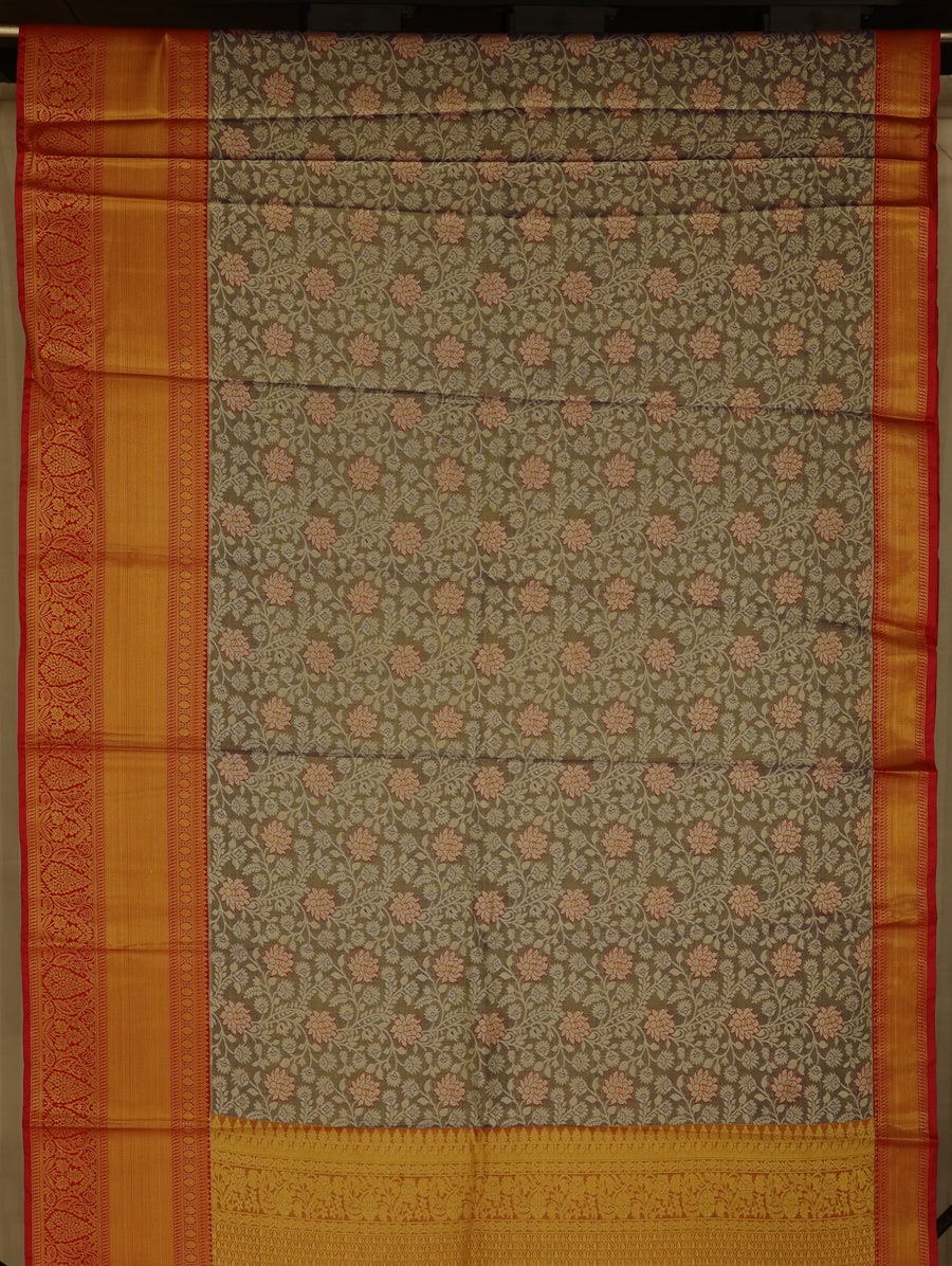 Champagne Gold Dharmavaram Inspired Semi Silk Saree with Wide Wide Contrast Border