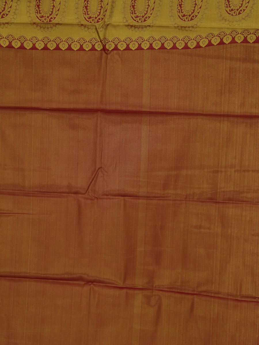 Sunset Gold Kanchipuram Inspired Semi Silk Saree with Wide Wide Contrast Border