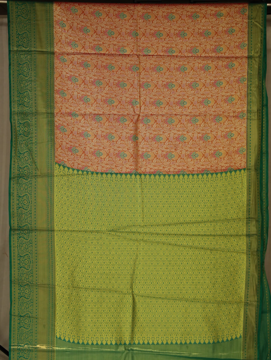 Meadow Green Dharmavaram Inspired Semi Silk Saree with Medium Medium Contrast Border