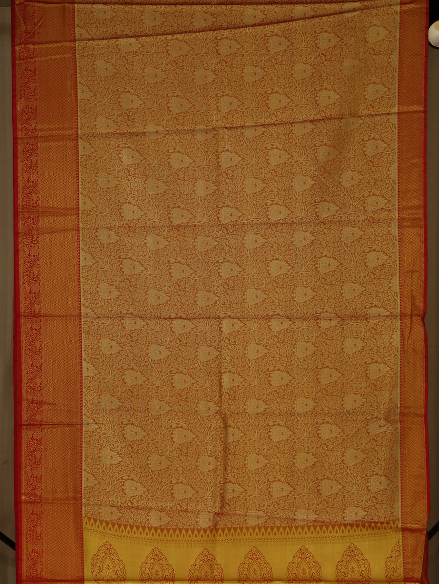 Burnt Orange Kanchipuram Inspired Semi Silk Saree with Medium Medium Contrast Border