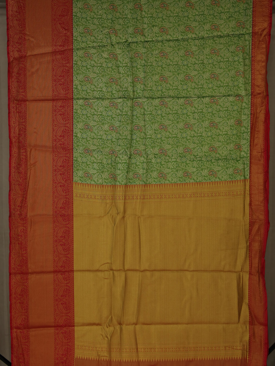 Lime Green Kanchipuram Inspired Semi Silk Saree with Wide Wide Contrast Border