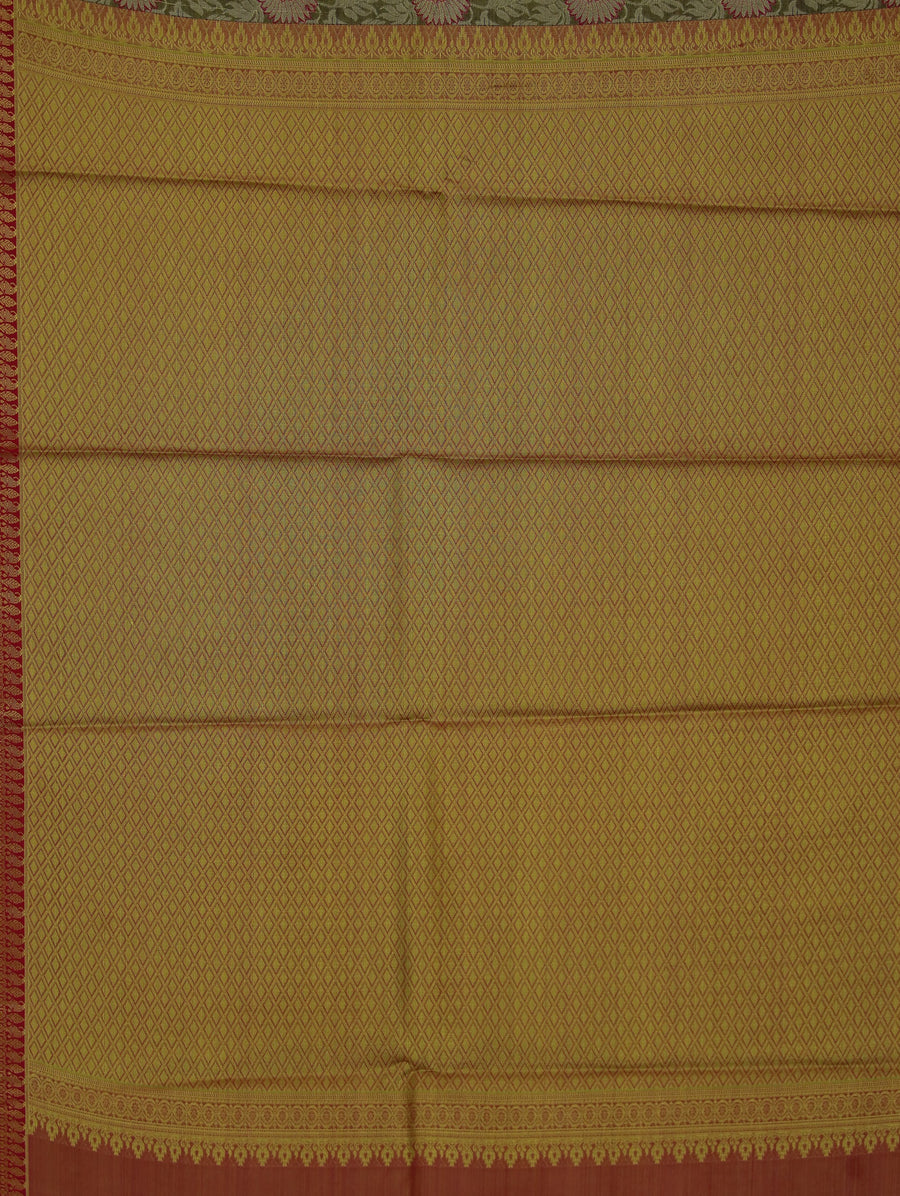 Olive Green Dharmavaram Inspired Semi Silk Saree with Wide Wide Contrast Border
