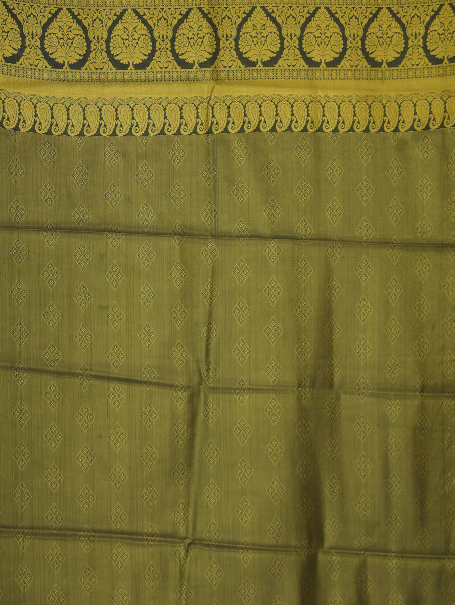 Olive Green Dharmavaram Inspired Semi Silk Saree with Wide Wide Self Border