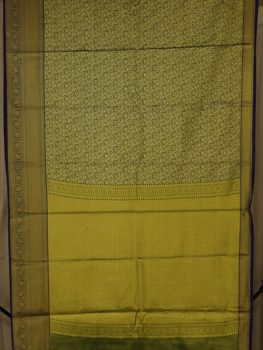 Olive Green Kanchipuram Inspired Semi Silk Saree with Medium Medium Self Border
