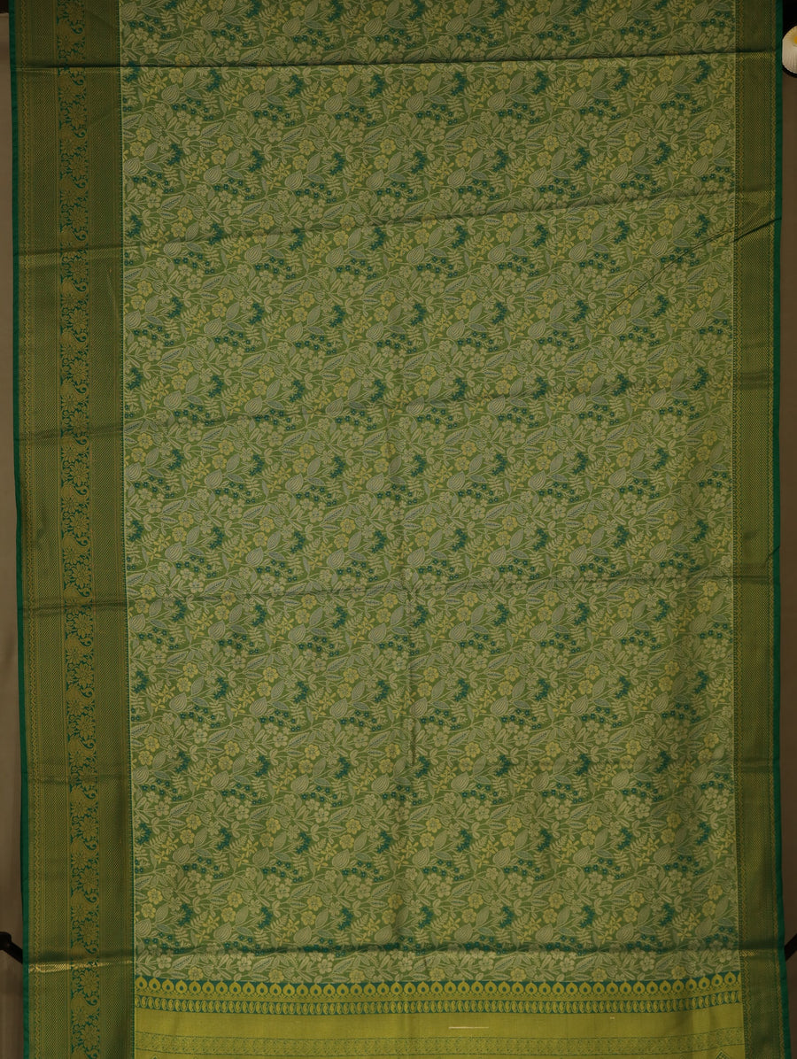 Moss Green Mysore Inspired Semi Silk Saree with Wide Wide Contrast Border