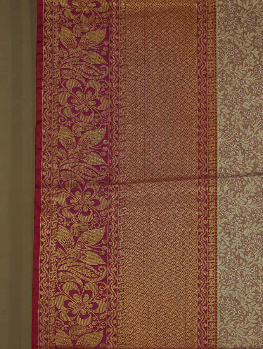 Champagne Gold Dharmavaram Inspired Semi Silk Saree with Wide Wide Contrast Border