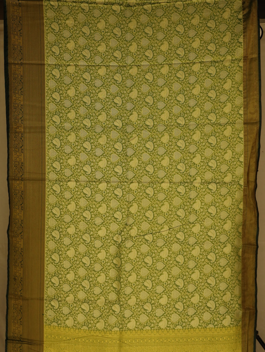 Olive Green Kanchipuram Inspired Semi Silk Saree with Medium Medium Contrast Border