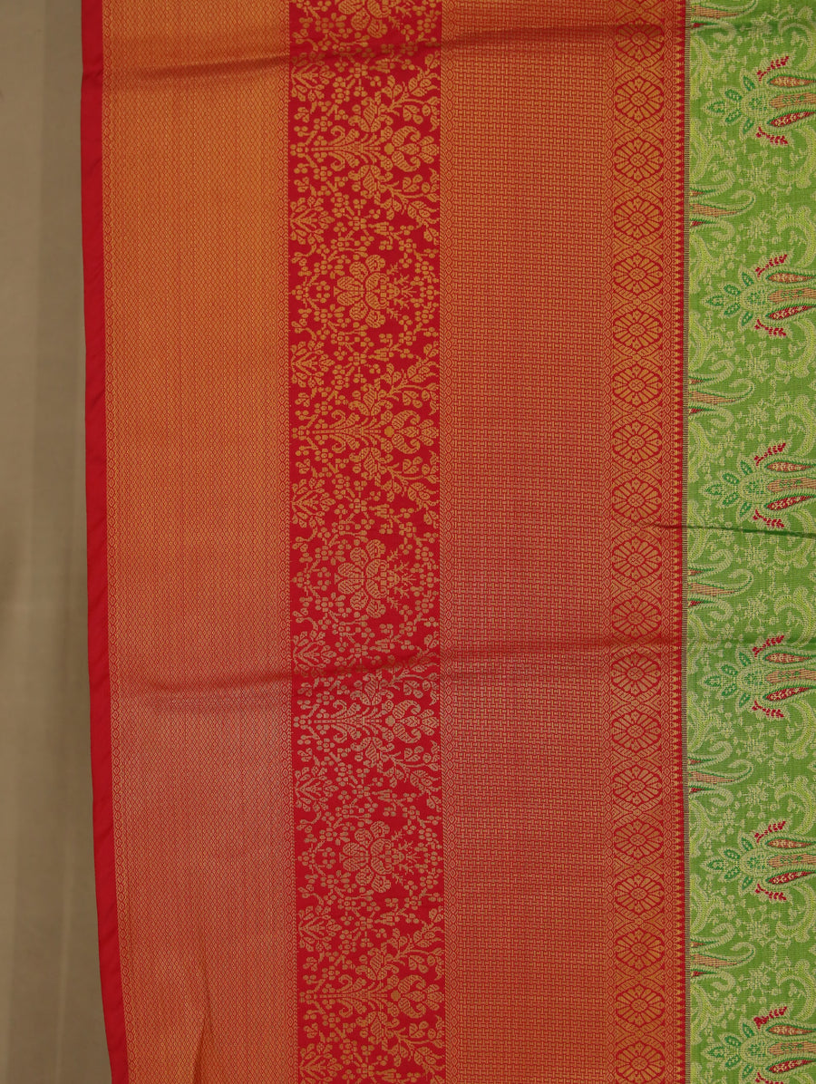 Sage Green Kanchipuram Inspired Semi Silk Saree with Wide Wide Contrast Border