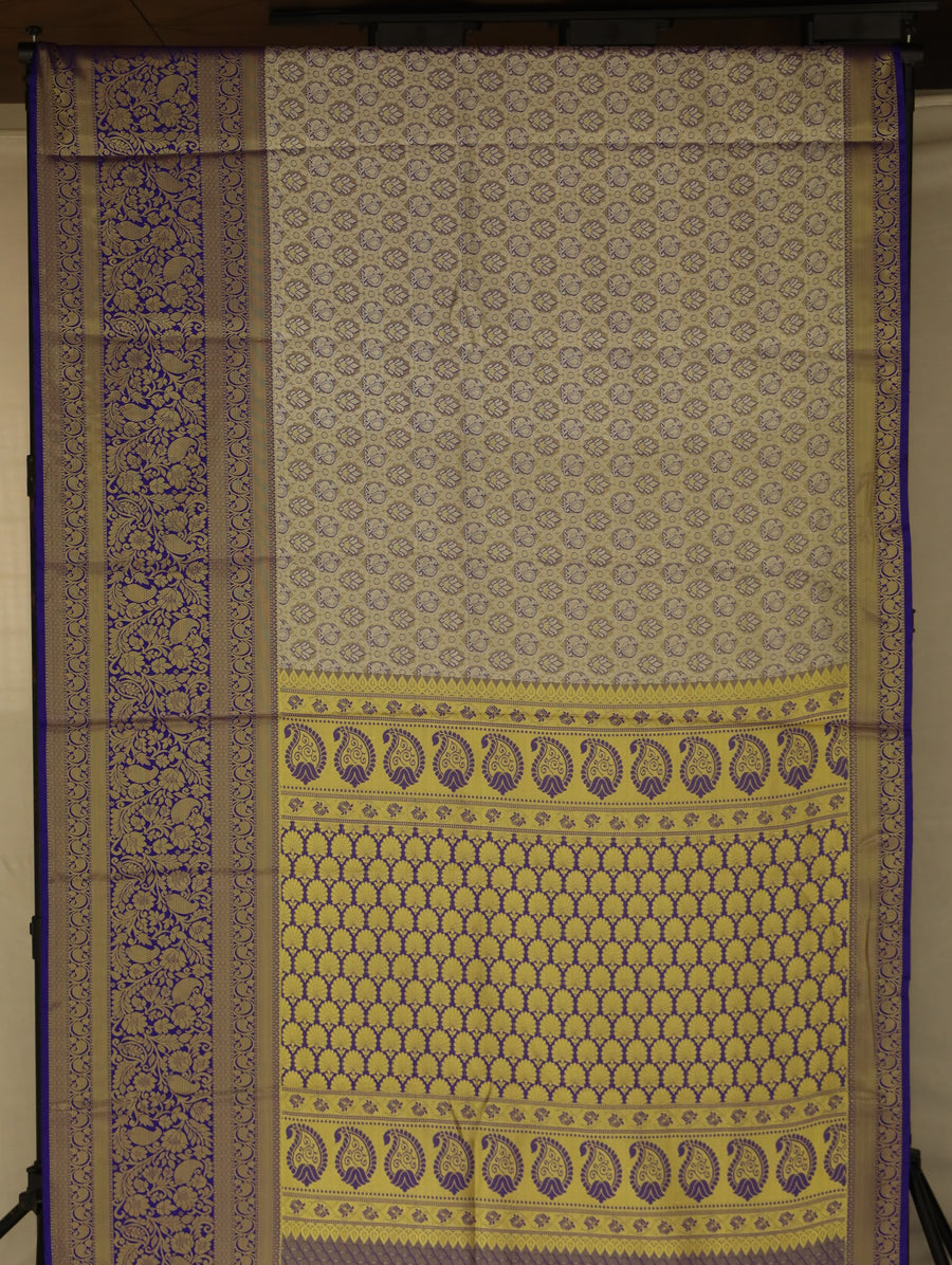 Champagne Gold Dharmavaram Inspired Semi Silk Saree with Wide Wide Contrast Border