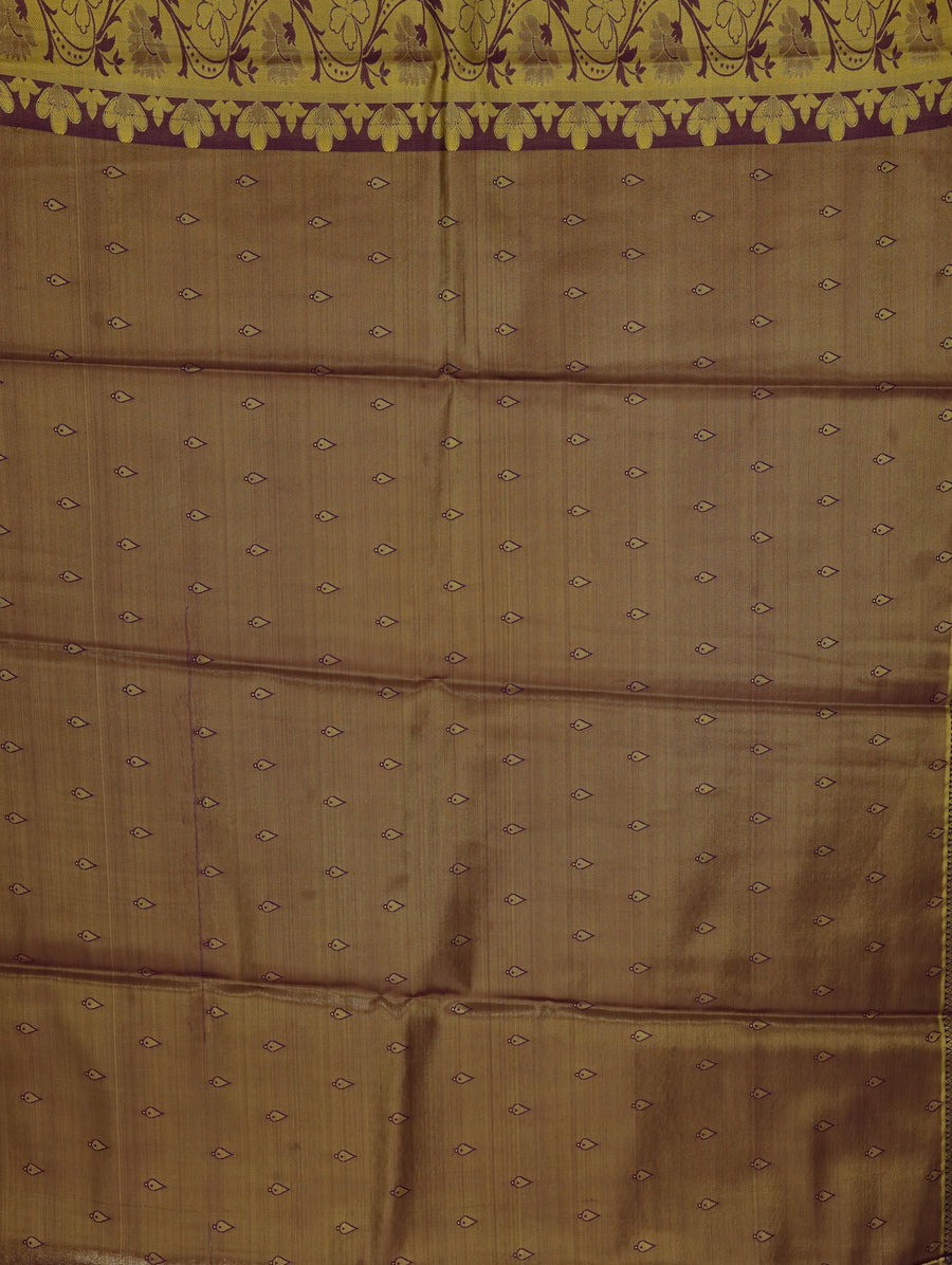 Champagne Gold Kanchipuram Inspired Semi Silk Saree with Medium Medium Contrast Border