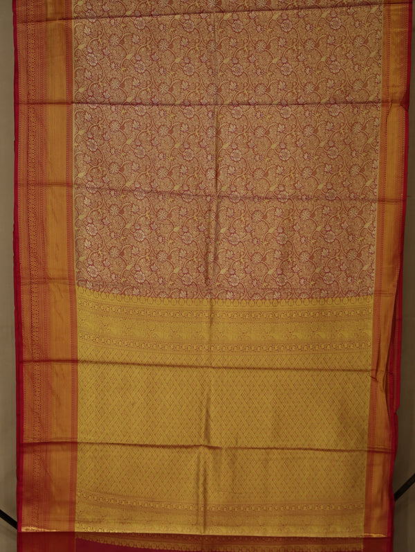 Champagne Gold Kanchipuram Inspired Semi Silk Saree with Medium Medium Contrast Border