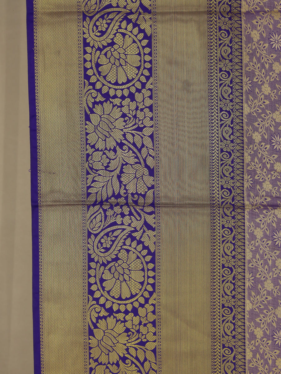 Lavender Kanchipuram Inspired Semi Silk Saree with Wide Wide Contrast Border