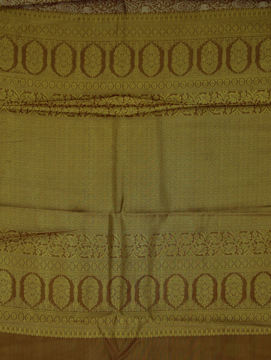 Champagne Gold Dharmavaram Inspired Semi Silk Saree with Medium Medium Contrast Border