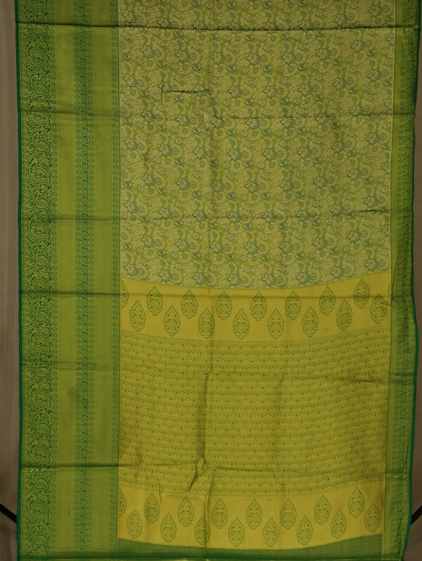 Chartreuse Green Mysore Inspired Semi Silk Saree with Wide Wide Self Border