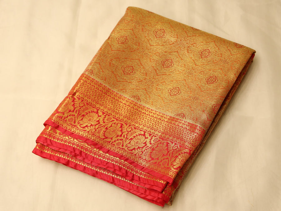Sunset Orange Dharmavaram Inspired Semi Silk Saree with Medium Medium Contrast Border