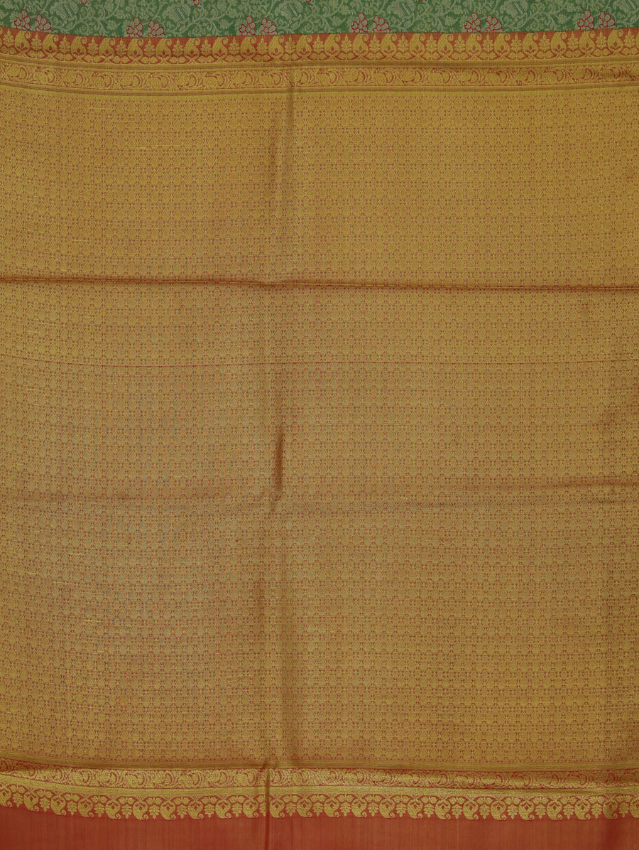 Sage Green Kanchipuram Inspired Semi Silk Saree with Wide Wide Contrast Border