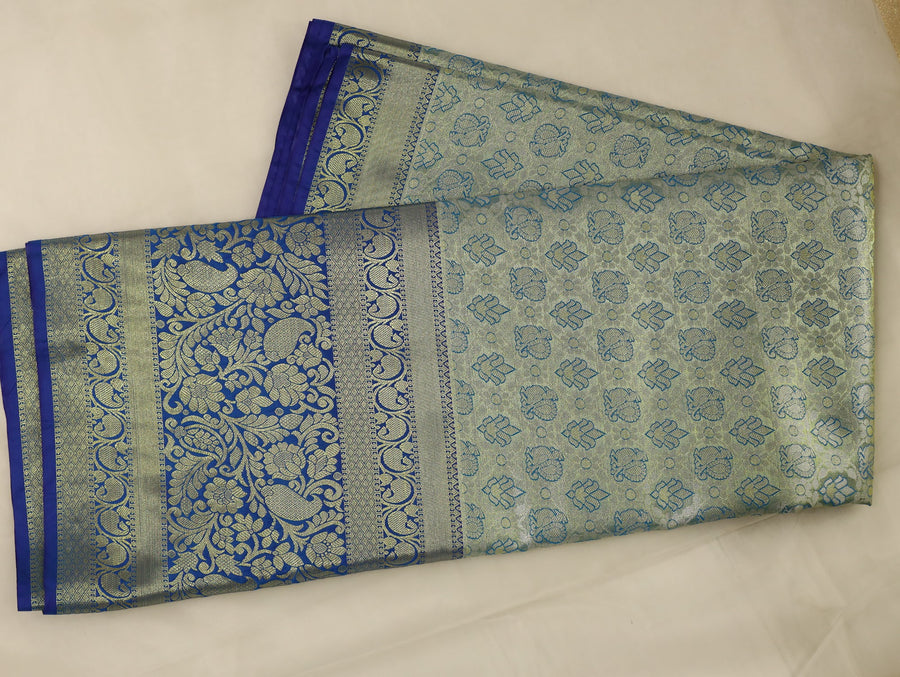 Sage Green Dharmavaram Inspired Semi Silk Saree with Medium Medium Contrast Border