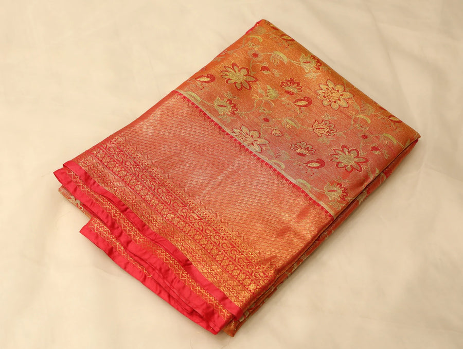 Burnt Orange Dharmavaram Inspired Semi Silk Saree with Medium Medium Contrast Border