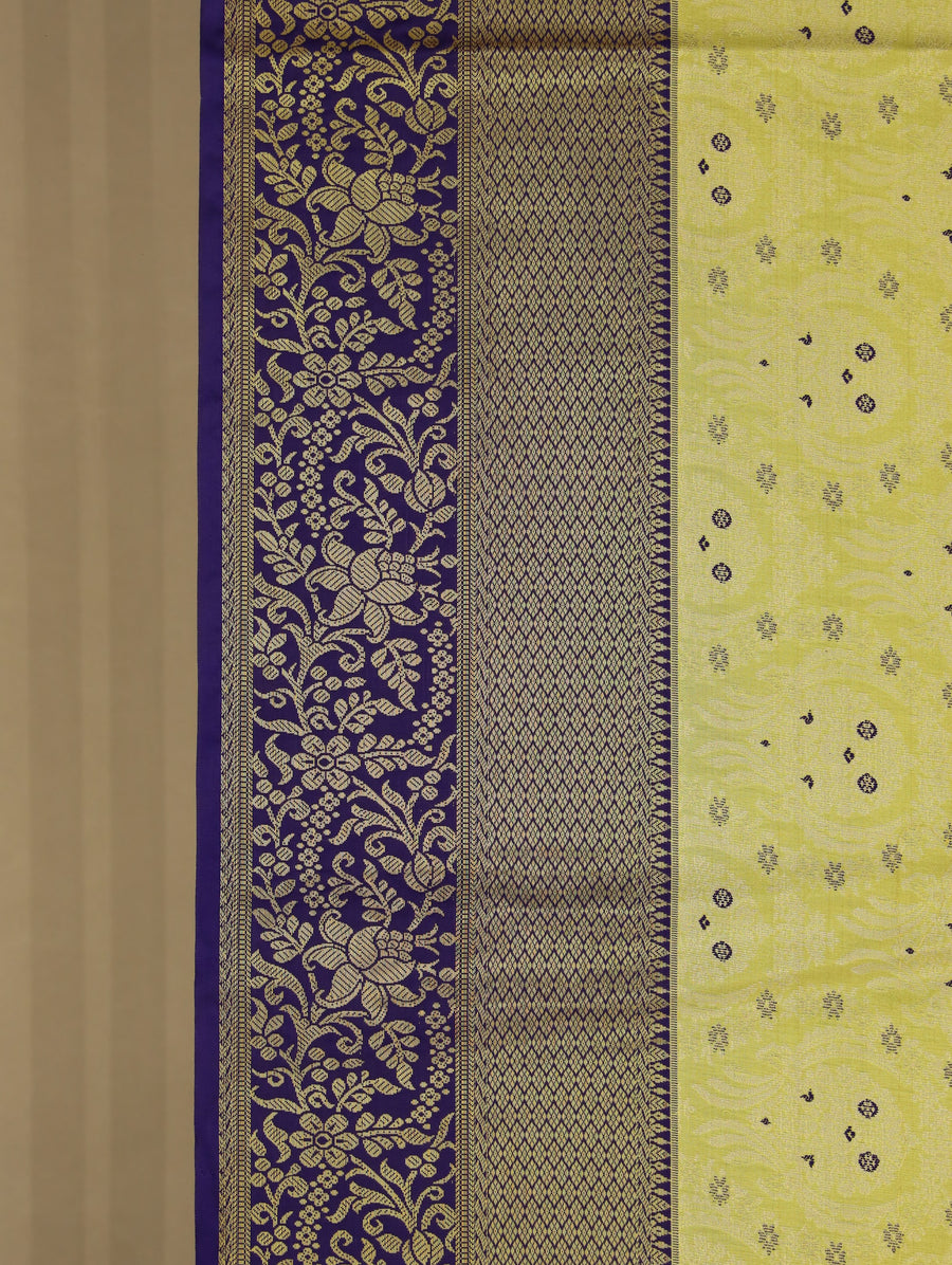 Lime Green Kanchipuram Inspired Semi Silk Saree with Wide Wide Contrast Border