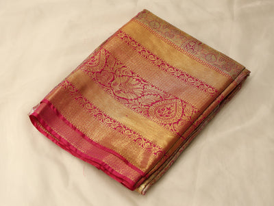 Sunset Saffron Dharmavaram Inspired Semi Silk Saree with Medium Medium Contrast Border
