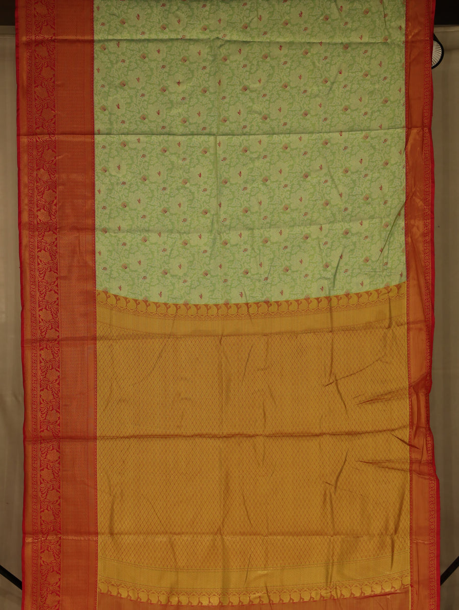 Mint Green Kanchipuram Inspired Semi Silk Saree with Medium Medium Contrast Border