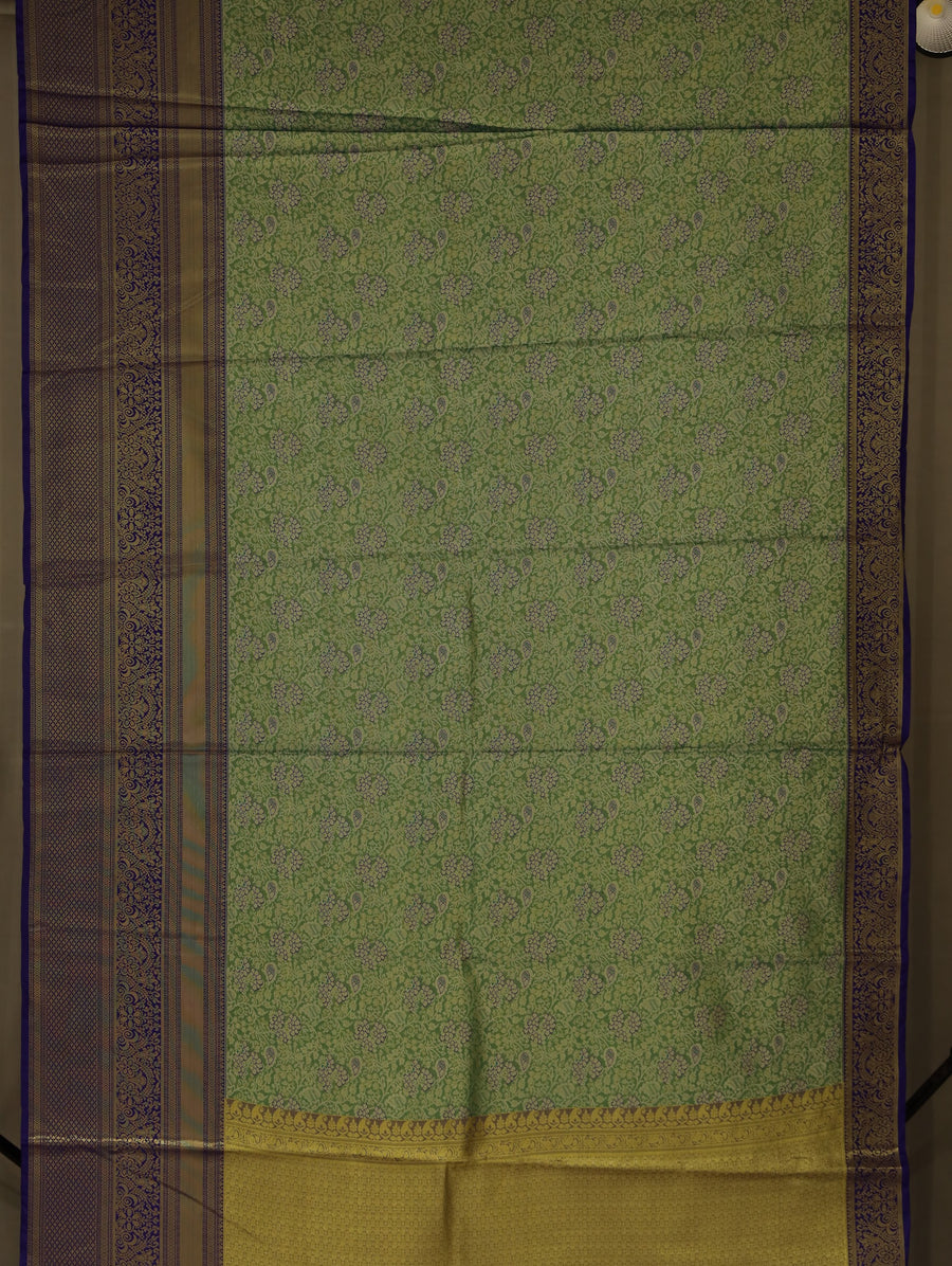 Sage Green Kanchipuram Inspired Semi Silk Saree with Wide Wide Contrast Border