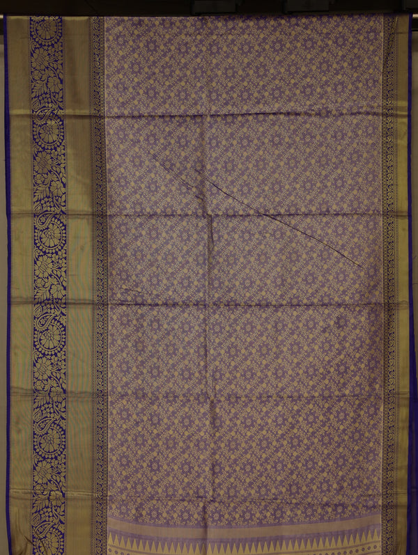 Lavender Kanchipuram Inspired Semi Silk Saree with Wide Wide Contrast Border