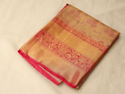 Saffron Orange Dharmavaram Inspired Semi Silk Saree with Medium Medium Contrast Border