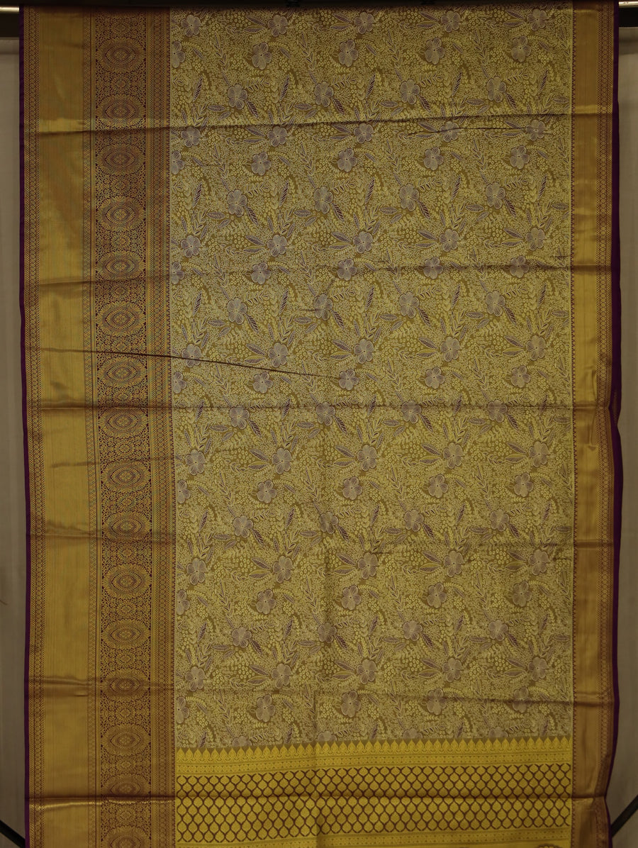 Mustard Gold Dharmavaram Inspired Semi Silk Saree with Medium Medium Contrast Border