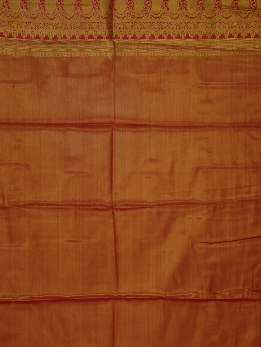 Burnt Orange Kanchipuram Inspired Semi Silk Saree with Wide Wide Contrast Border
