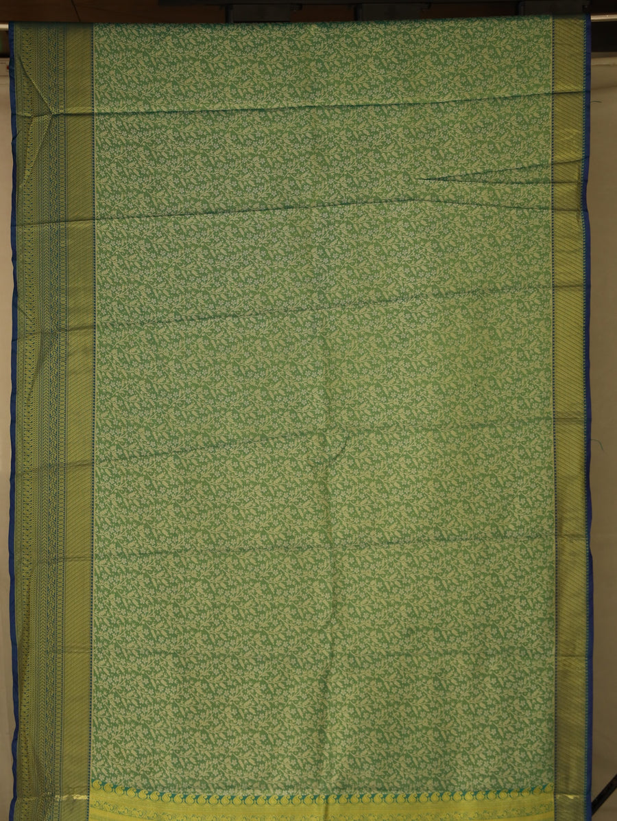 Lime Green Uppada Inspired Semi Silk Saree with Medium Medium Contrast Border