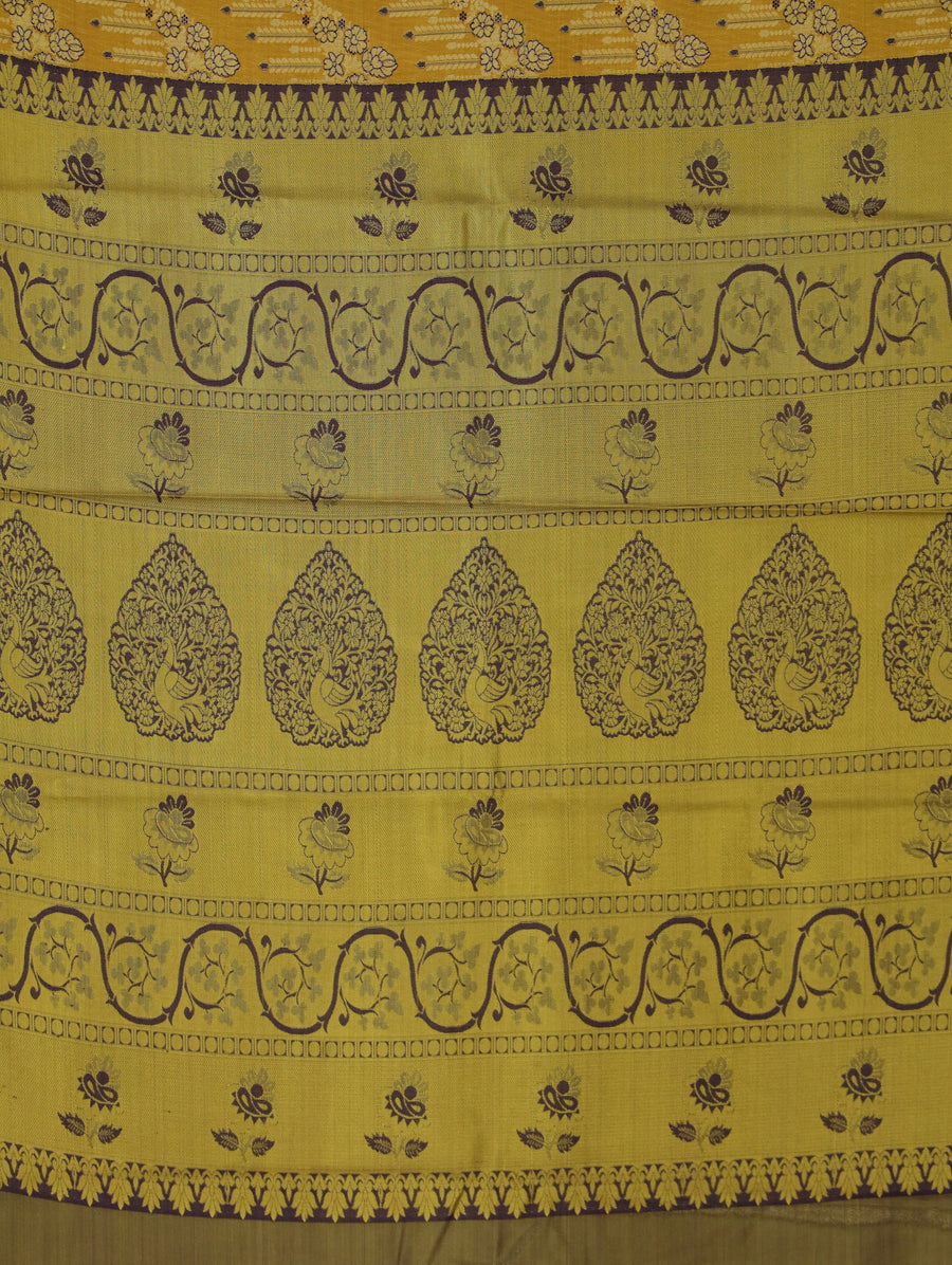 Golden Mustard Kanchipuram Inspired Semi Silk Saree with Wide Wide Contrast Border