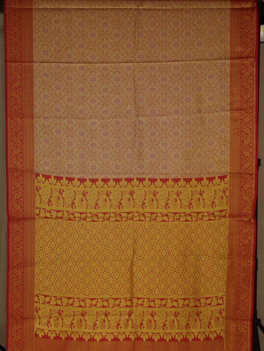 Champagne Gold Dharmavaram Inspired Semi Silk Saree with Wide Wide Contrast Border