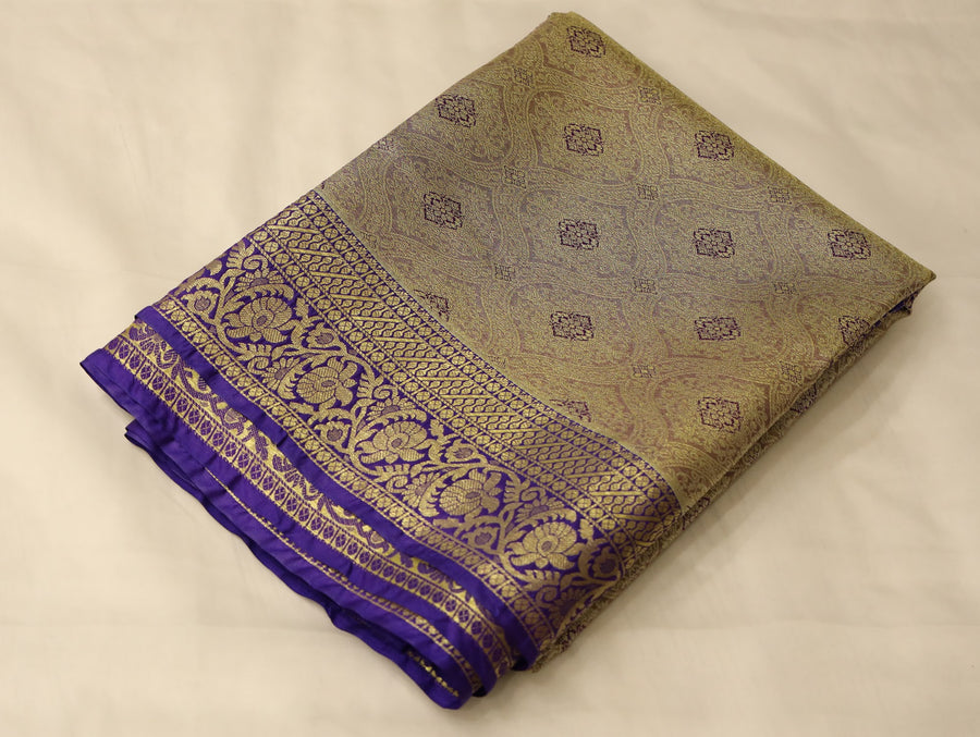 Champagne Gold Mysore Inspired Semi Silk Saree with Medium Medium Contrast Border