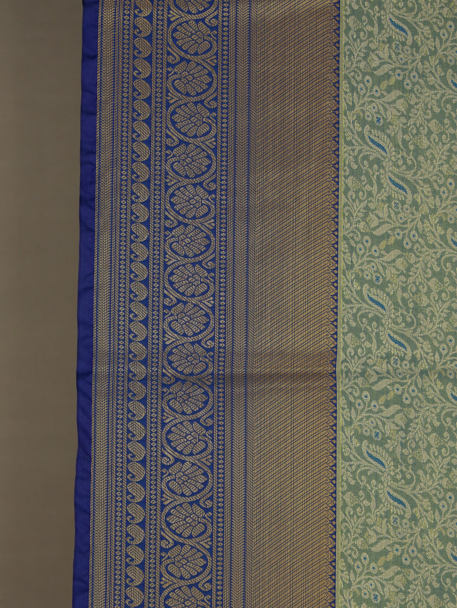 Sage Green Dharmavaram Inspired Semi Silk Saree with Medium Medium Contrast Border