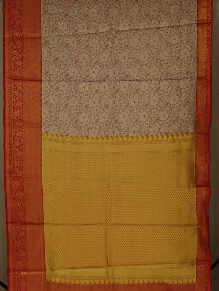 Champagne Gold Kanchipuram Inspired Semi Silk Saree with Wide Wide Contrast Border