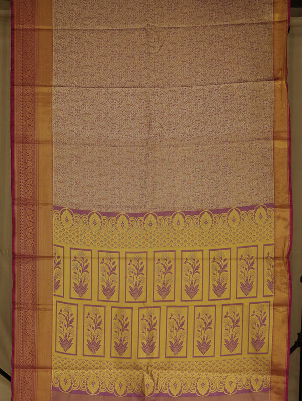 Champagne Gold Dharmavaram Inspired Semi Silk Saree with Wide Wide Contrast Border