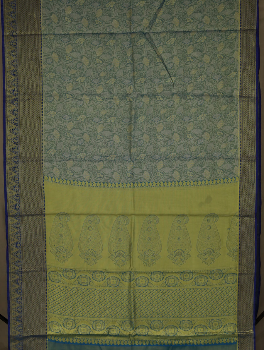 Sage Green Dharmavaram Inspired Semi Silk Saree with Medium Medium Contrast Border