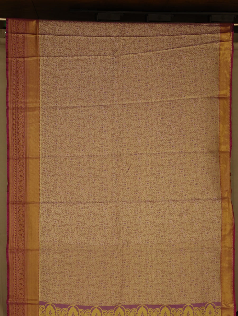 Champagne Gold Dharmavaram Inspired Semi Silk Saree with Wide Wide Contrast Border