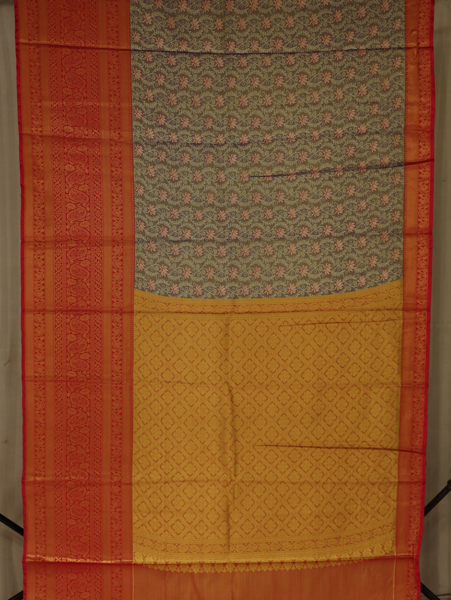 Burnt Orange Dharmavaram Inspired Semi Silk Saree with Wide Wide Contrast Border