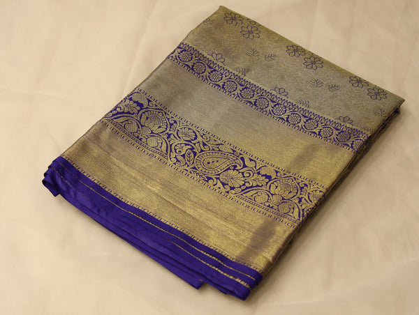 Antique Gold Dharmavaram Inspired Semi Silk Saree with Wide Wide Contrast Border