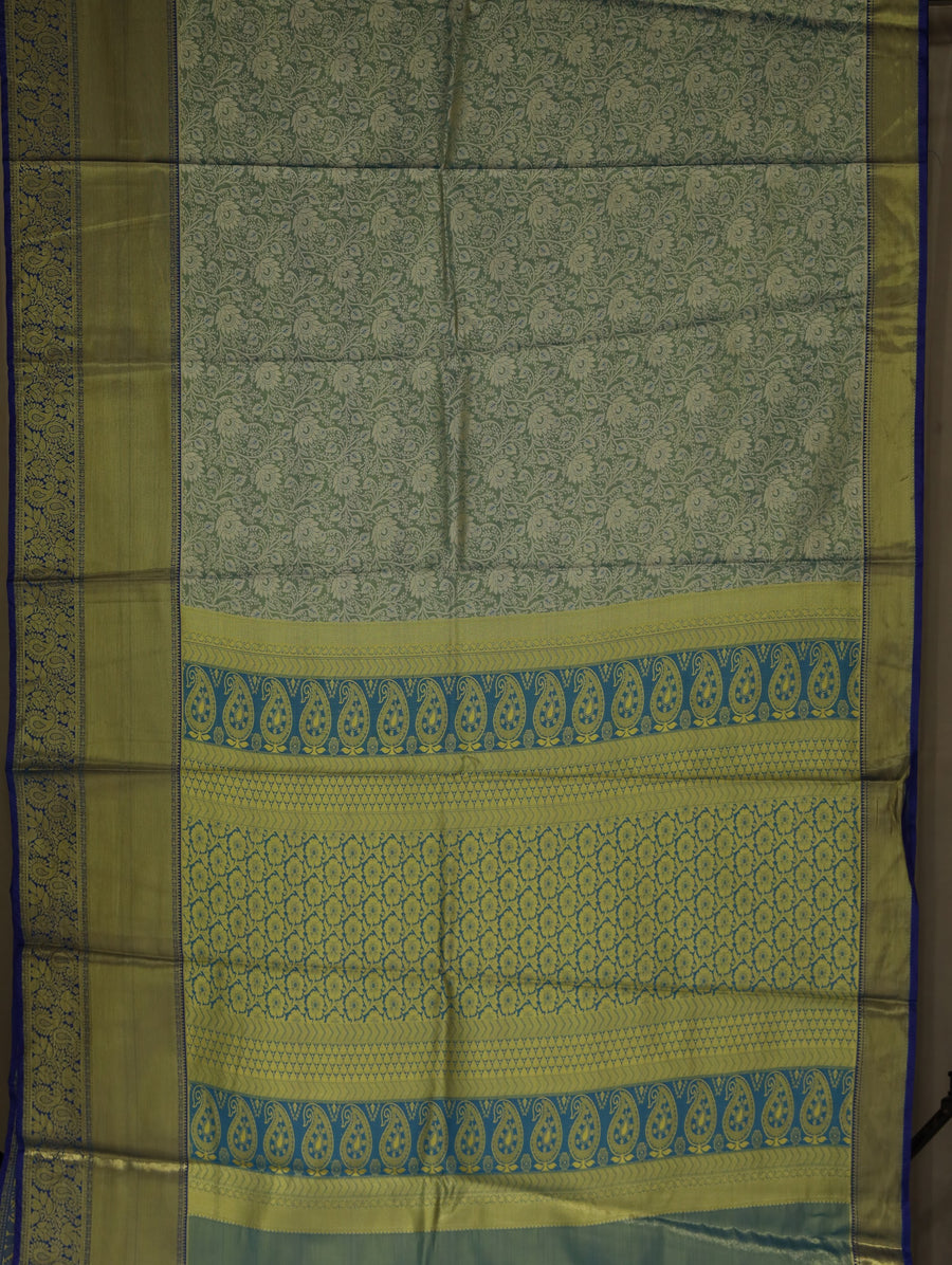 Sage Green Uppada Inspired Semi Silk Saree with Medium Medium Contrast Border