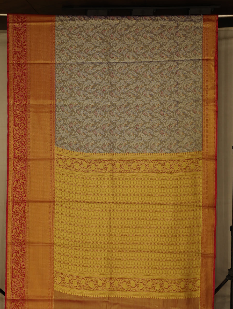 Champagne Gold Dharmavaram Inspired Semi Silk Saree with Wide Wide Contrast Border