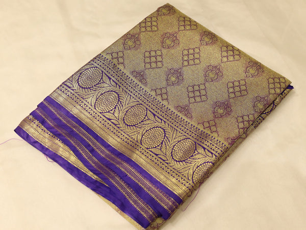 Champagne Gold Kanchipuram Inspired Semi Silk Saree with Medium Medium Contrast Border