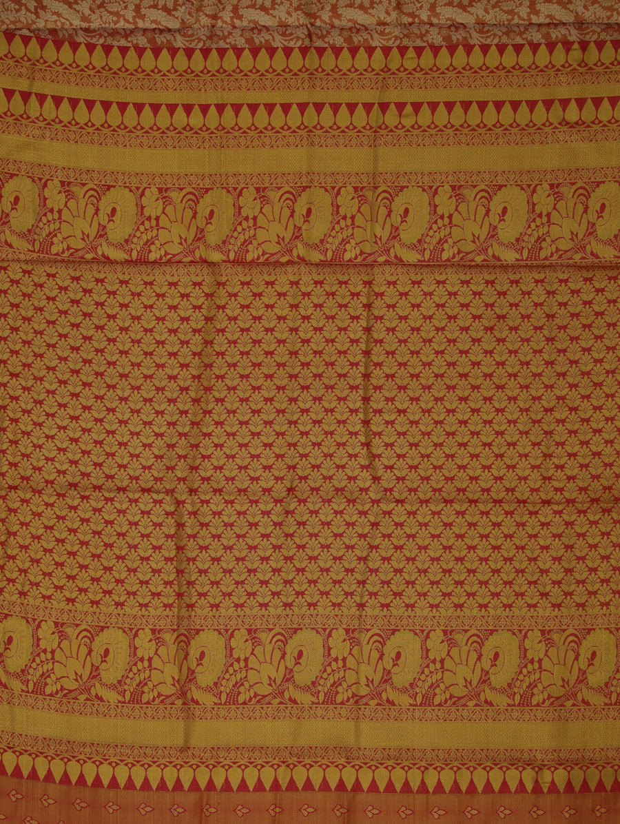 Terracotta Orange Dharmavaram Inspired Semi Silk Saree with Wide Wide Contrast Border