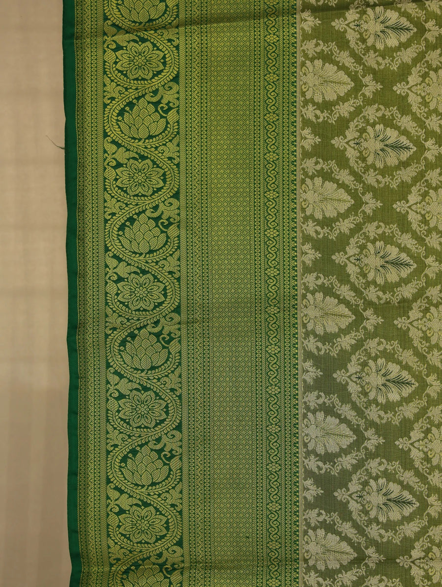 Olive Green Uppada Inspired Semi Silk Saree with Wide Wide Contrast Border